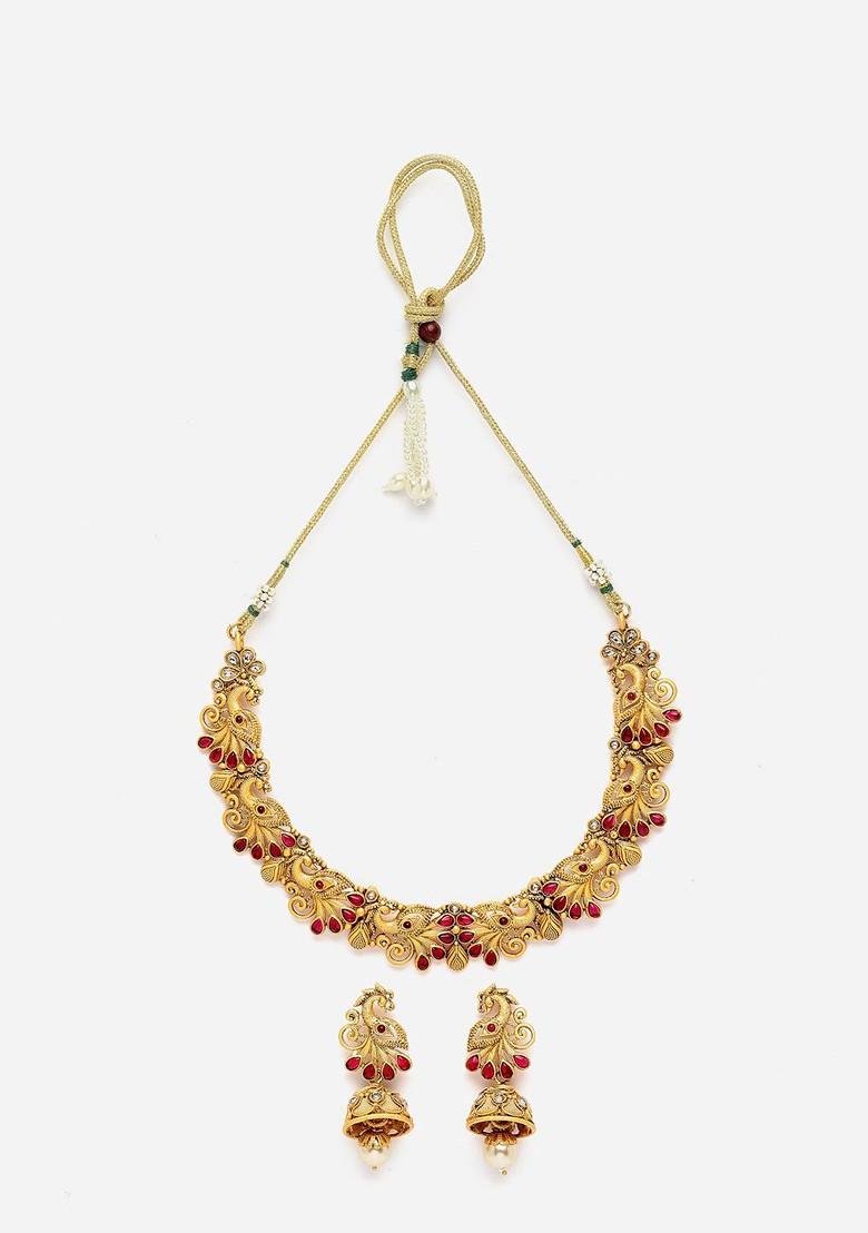 Gold Plated Artificial Stones And Beads Jewellery Set