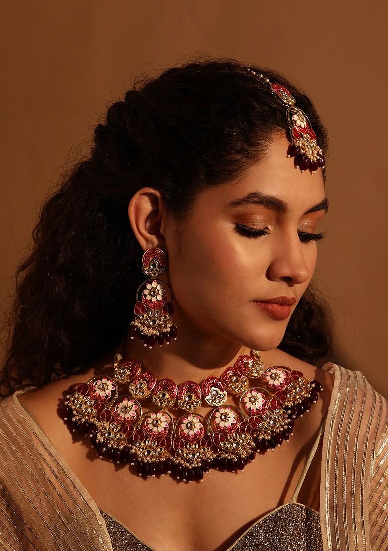 Gold Plated Kundan Stone Studded Jewellery Set