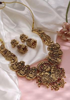 Gold Plated Stone Studded Temple Jewellery Set