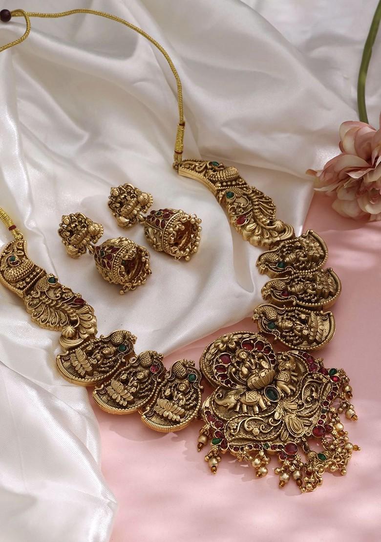 Gold Plated Stone Studded Temple Jewellery Set