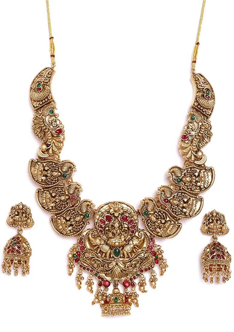 Gold Plated Stone Studded Temple Jewellery Set