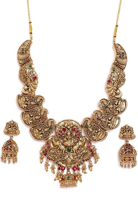 Gold Plated Stone Studded Temple Jewellery Set