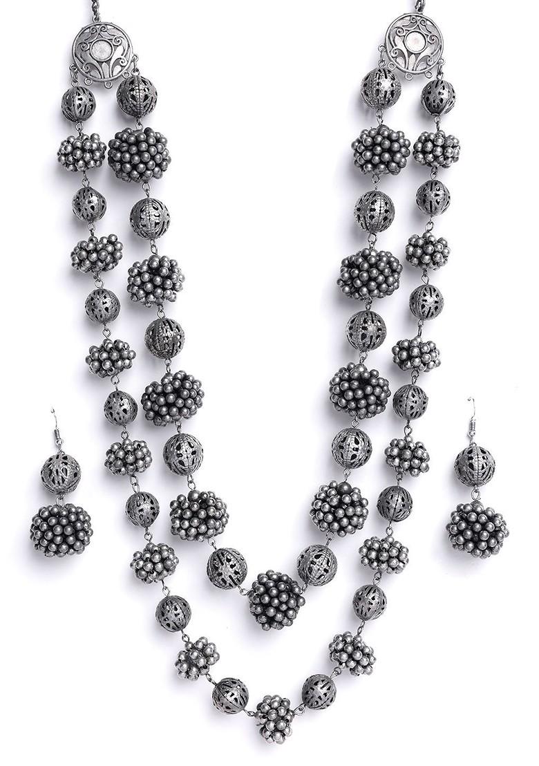 Silver Silver Plated Beads Beaded Jewellery Set