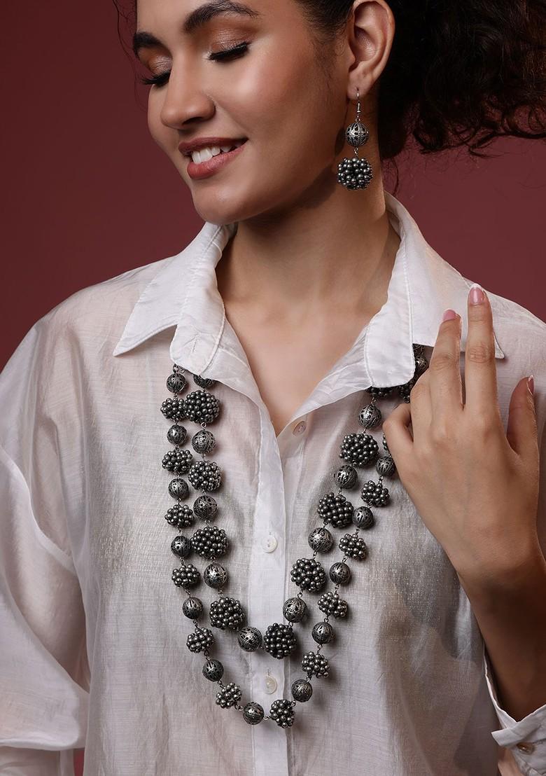 Silver Silver Plated Beads Beaded Jewellery Set