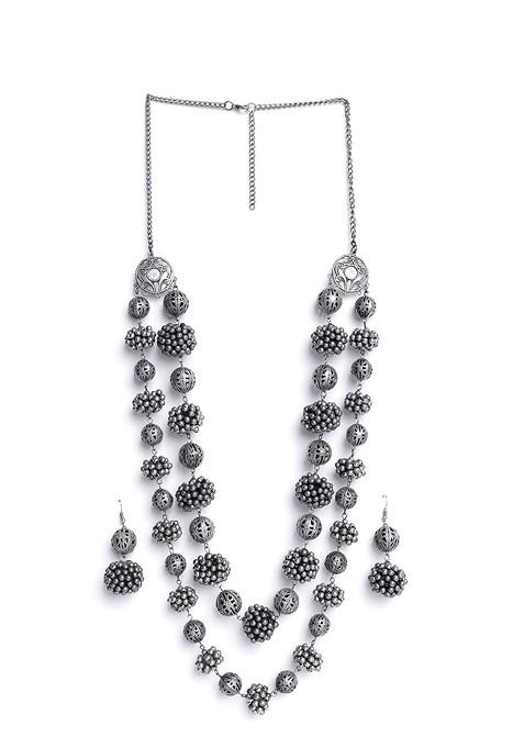 Silver Silver Plated Beads Beaded Jewellery Set