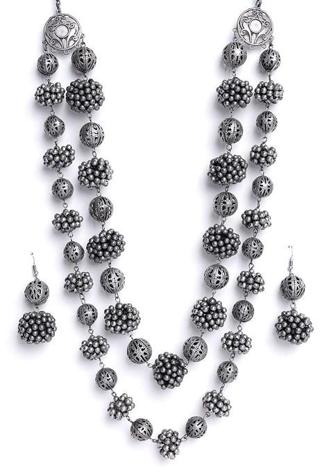 Silver Silver Plated Beads Beaded Jewellery Set