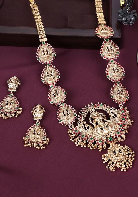 Gold Plated Stones Studded And Beaded Jewellery Set