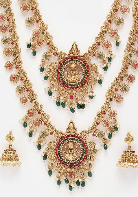 Gold-Plated AD Studded & Artificial Beaded Temple Jewellery Set in Berlin