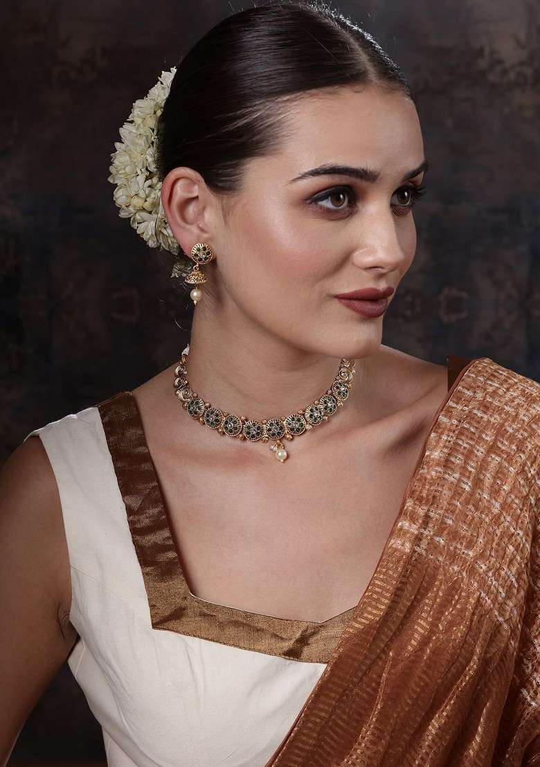 Gold Plated Cubic Zirconia Studded Jewellery Set - Indya