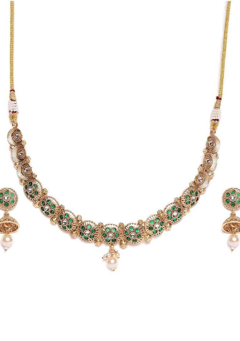 Gold Plated Cubic Zirconia Studded Jewellery Set - Indya