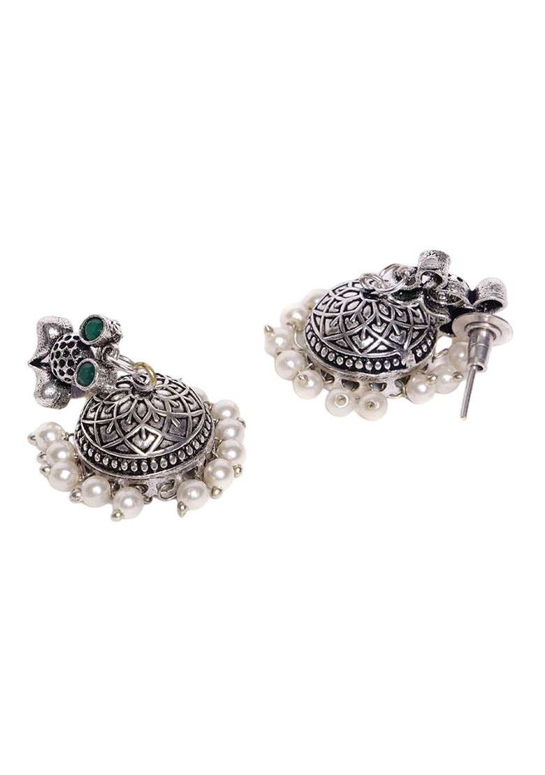 Silver Sliver Plated Cubic Zirconia Studded Oxidised Jewellery Set - Indya
