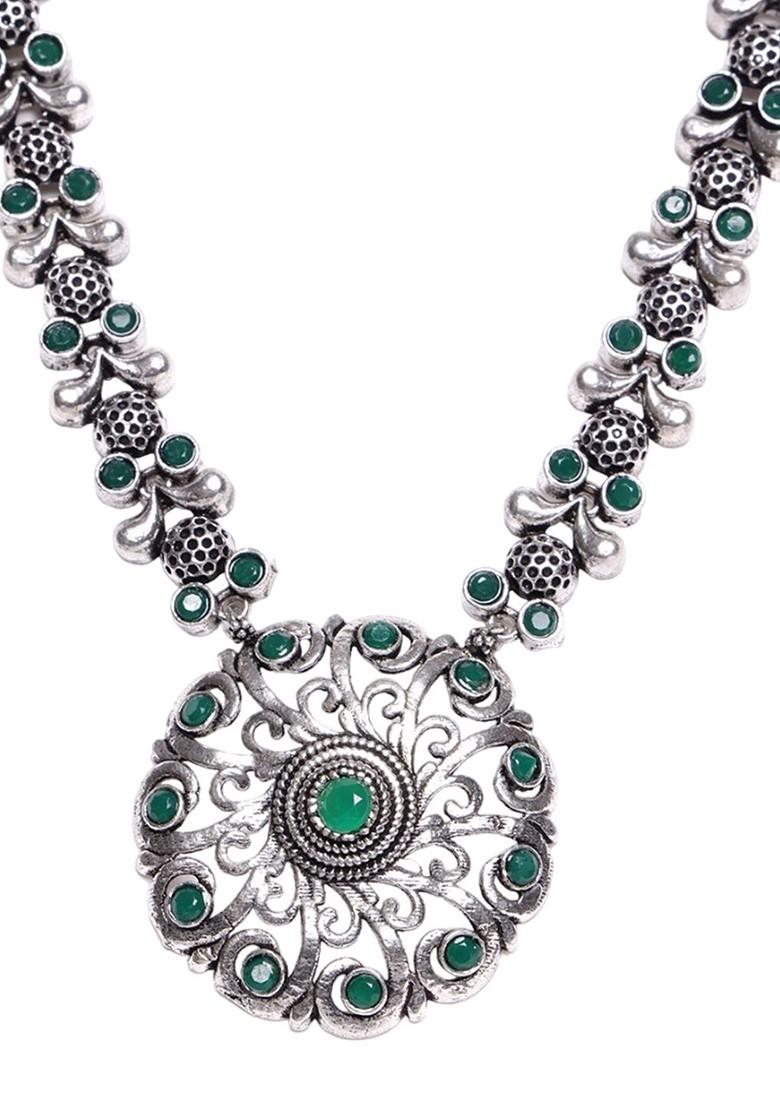 Silver Sliver Plated Cubic Zirconia Studded Oxidised Jewellery Set