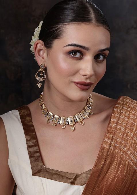 Gold Plated Kundan Studded Jewellery Set