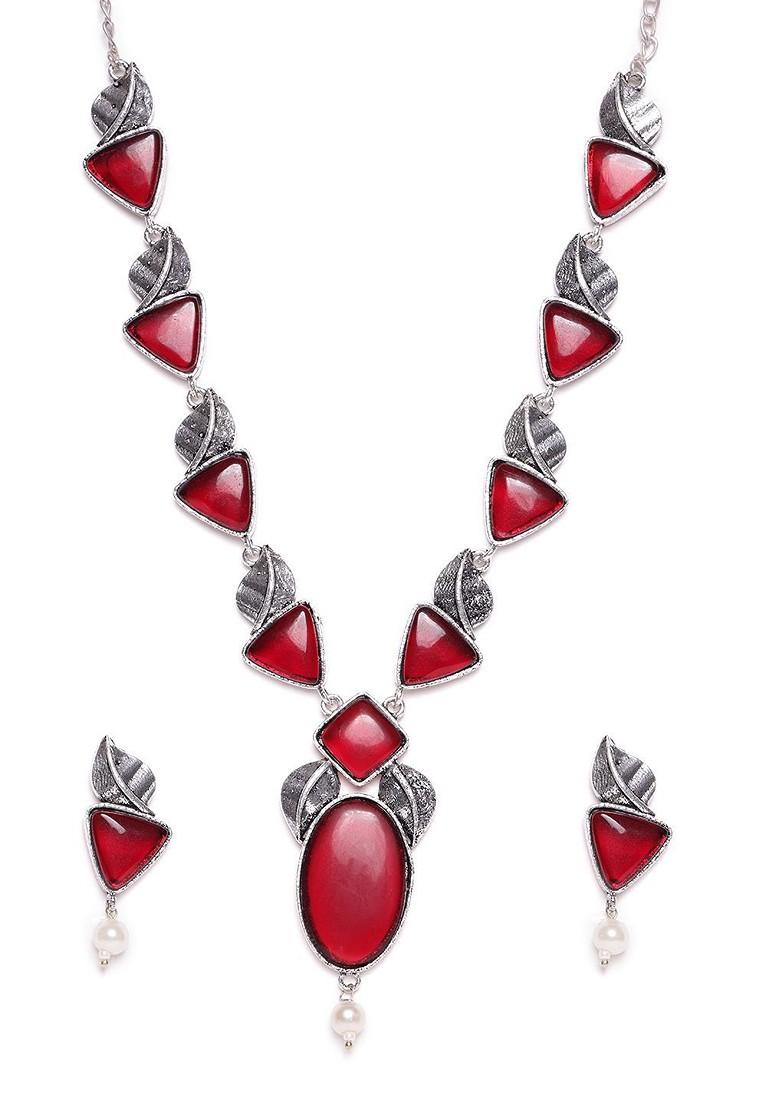 Silver Silver Plated Stone Studded Jewellery Set