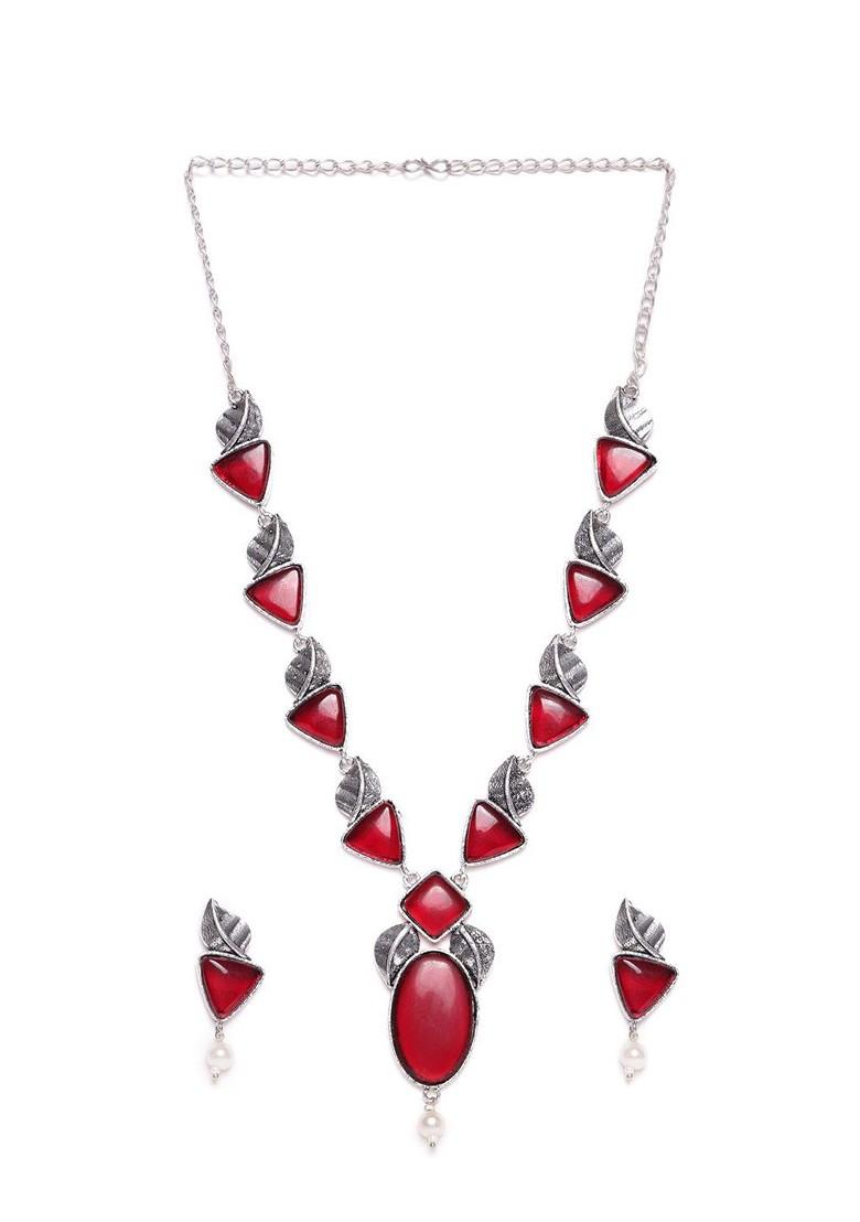 Silver Silver Plated Stone Studded Jewellery Set