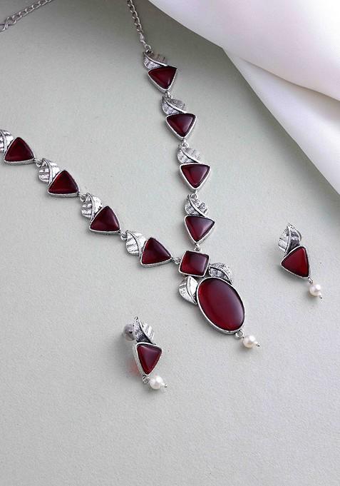 Silver Silver Plated Stone Studded Jewellery Set