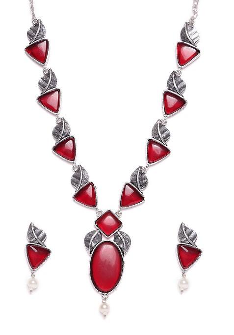 Silver Silver Plated Stone Studded Jewellery Set