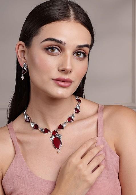 Silver Silver Plated Stone Studded Jewellery Set