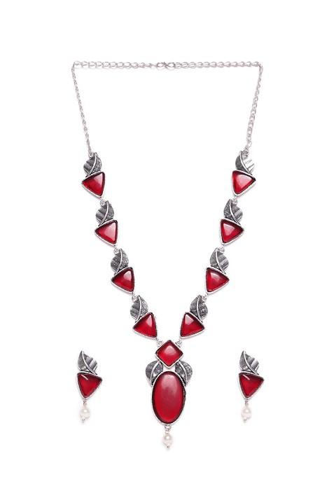 Silver Silver Plated Stone Studded Jewellery Set