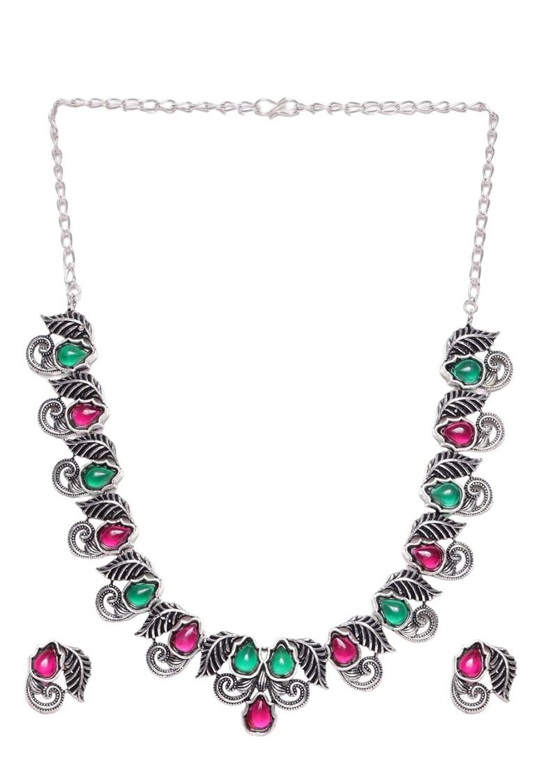 Silver Silver Plated Stone Studded Jewellery Set