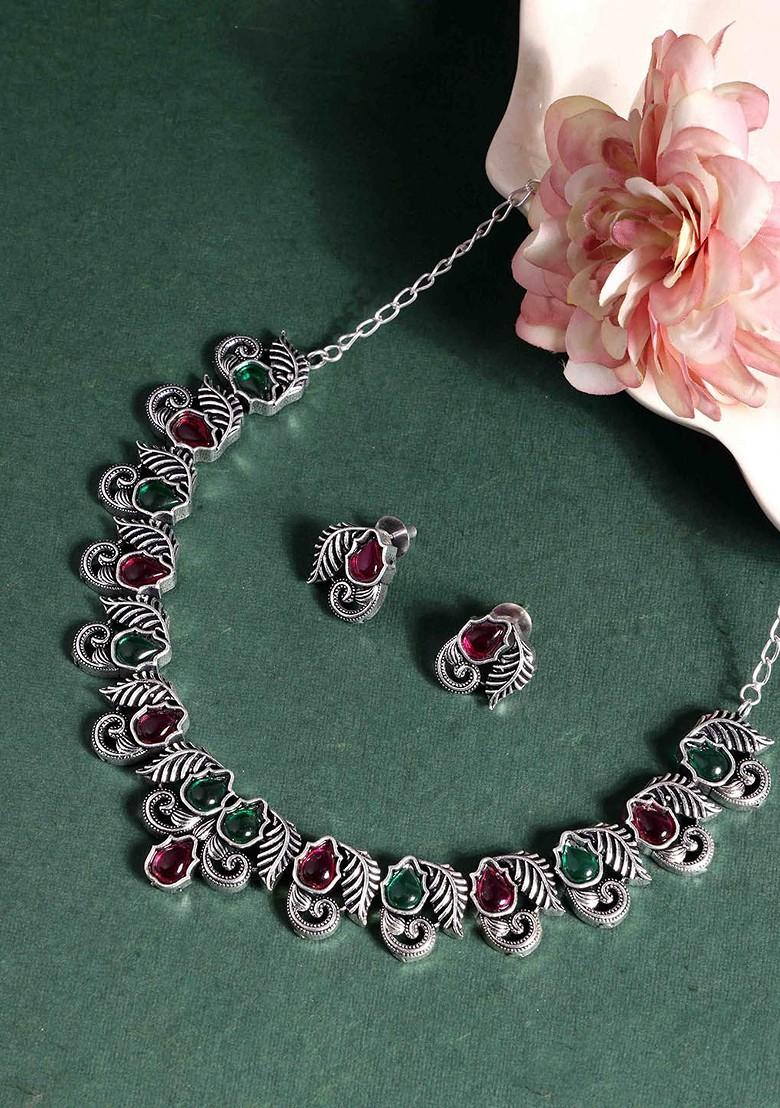 Silver Silver Plated Stone Studded Jewellery Set