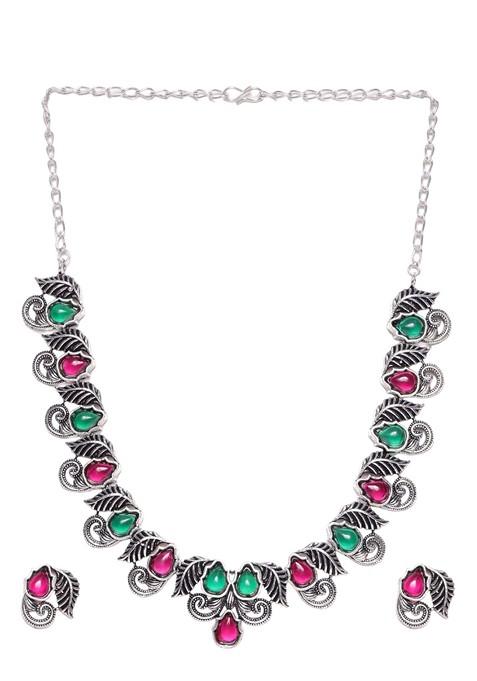 Silver Silver Plated Stone Studded Jewellery Set