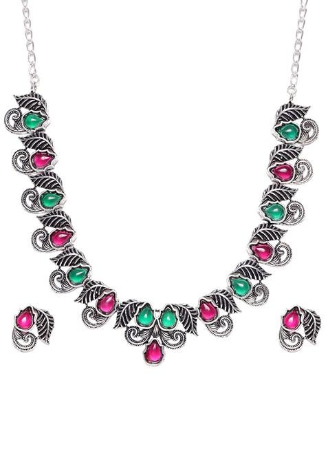 Silver Silver Plated Stone Studded Jewellery Set