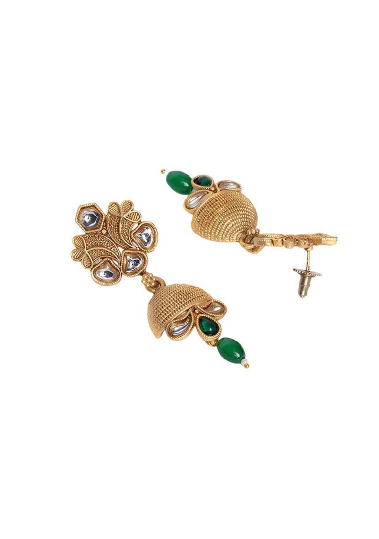 Gold Plated Kundan Stone Studded And Beaded Jewellery Set