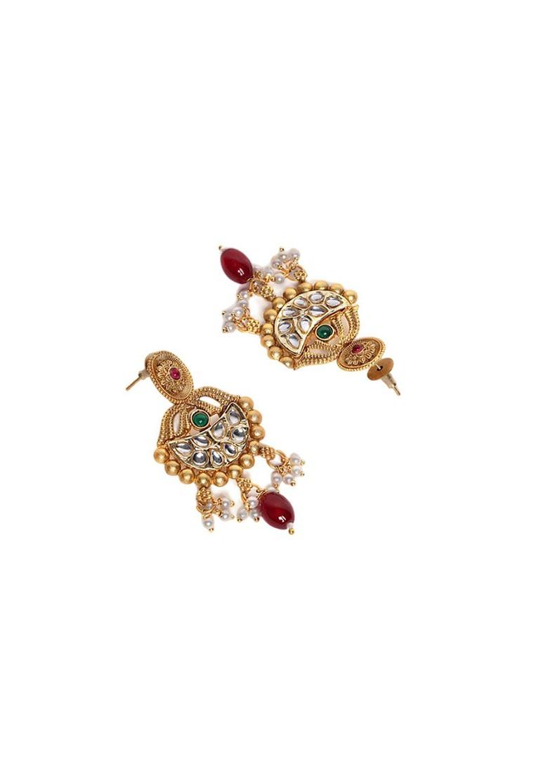 Gold Plated Cz Studded And Beaded Jewellery Set