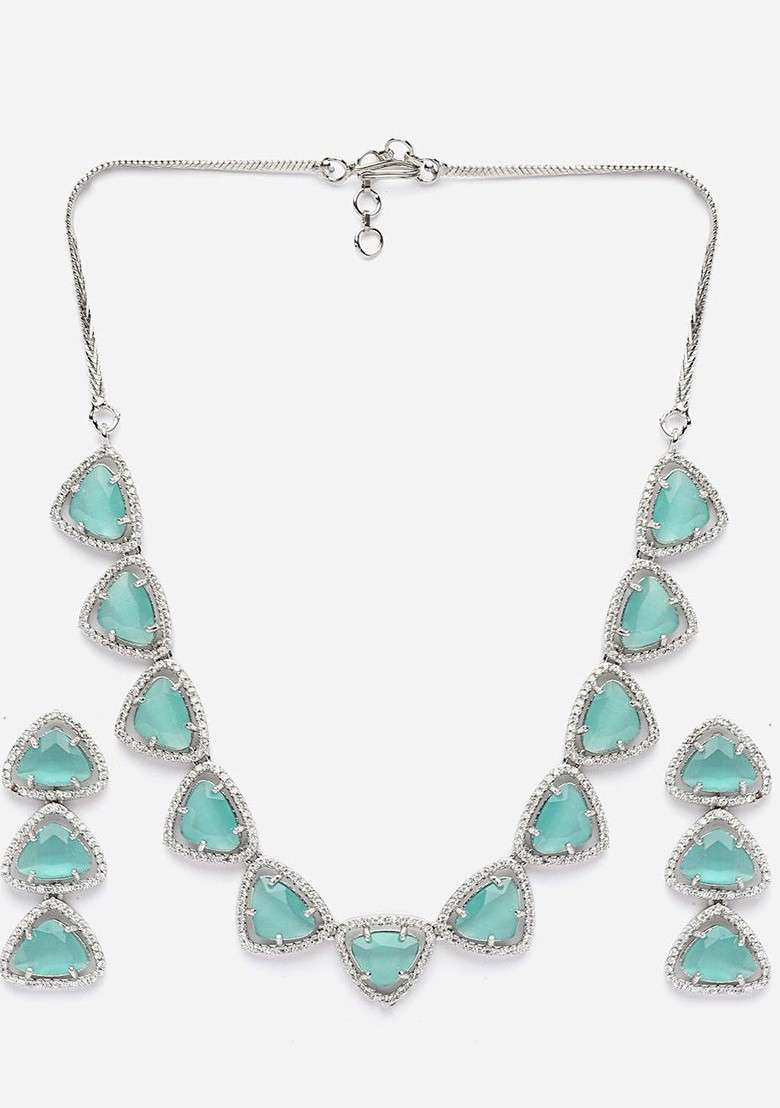 Silver Silver Plated Cubic Zirconia Studded Jewellery Set - Indya