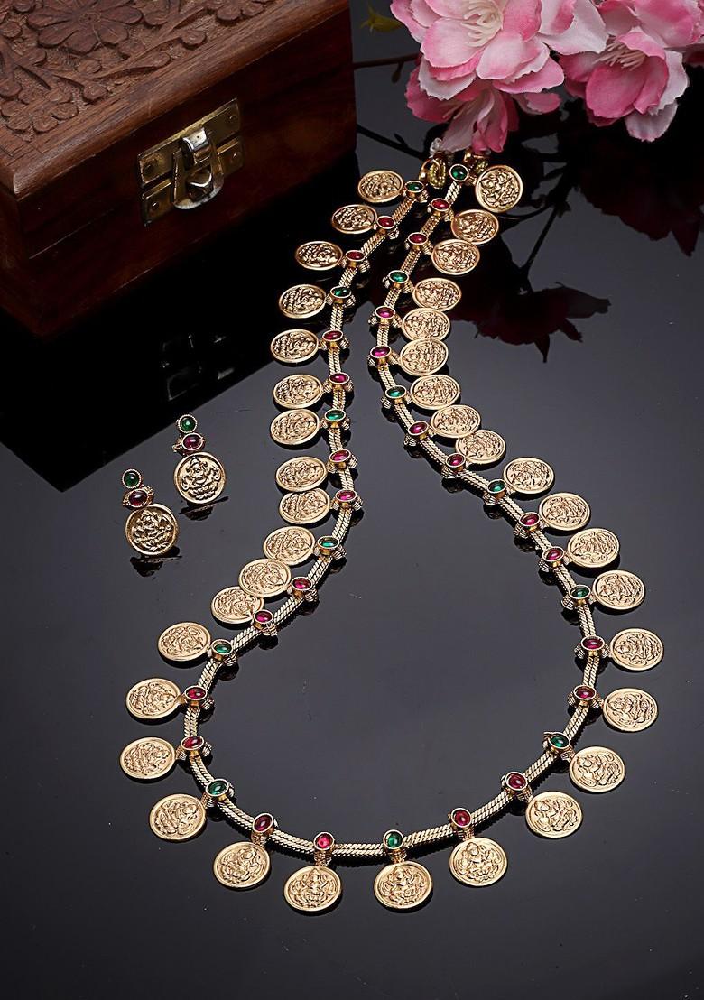 18Kt Gold Plated Stone Studded Temple Jewellery Set