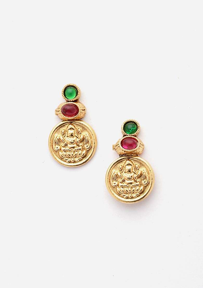 18Kt Gold Plated Stone Studded Temple Jewellery Set - Indya