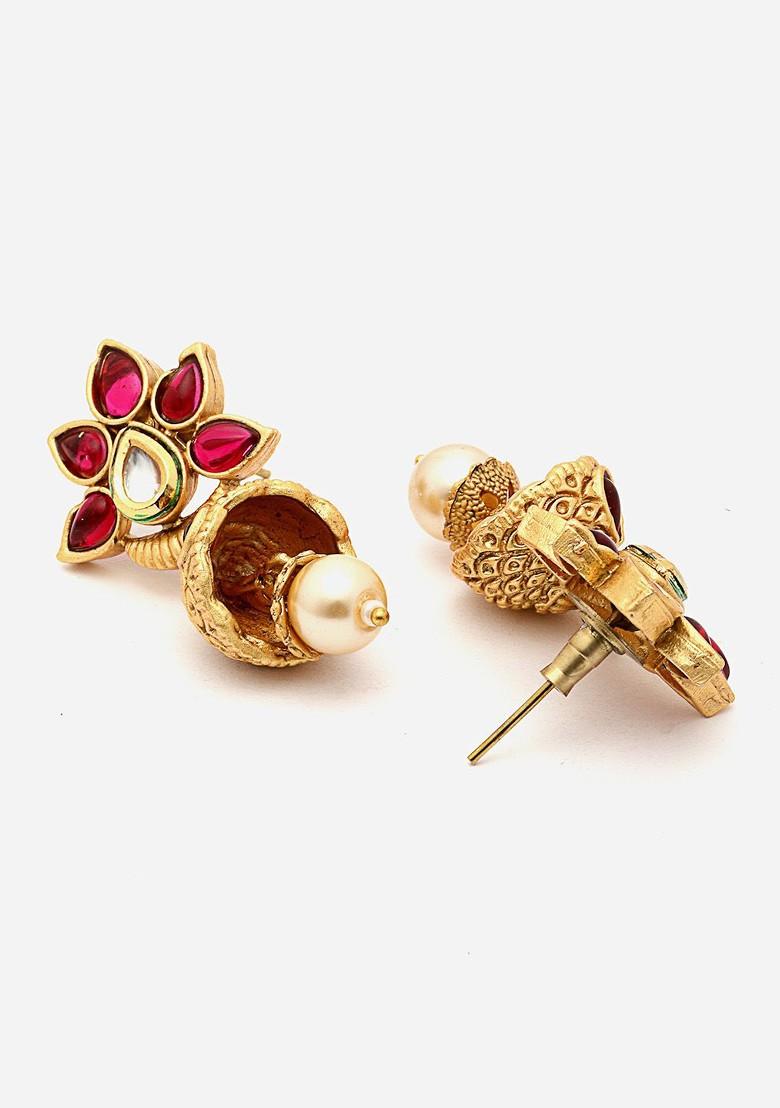 Gold Plated Stone Studded And Beaded Jewellery Set