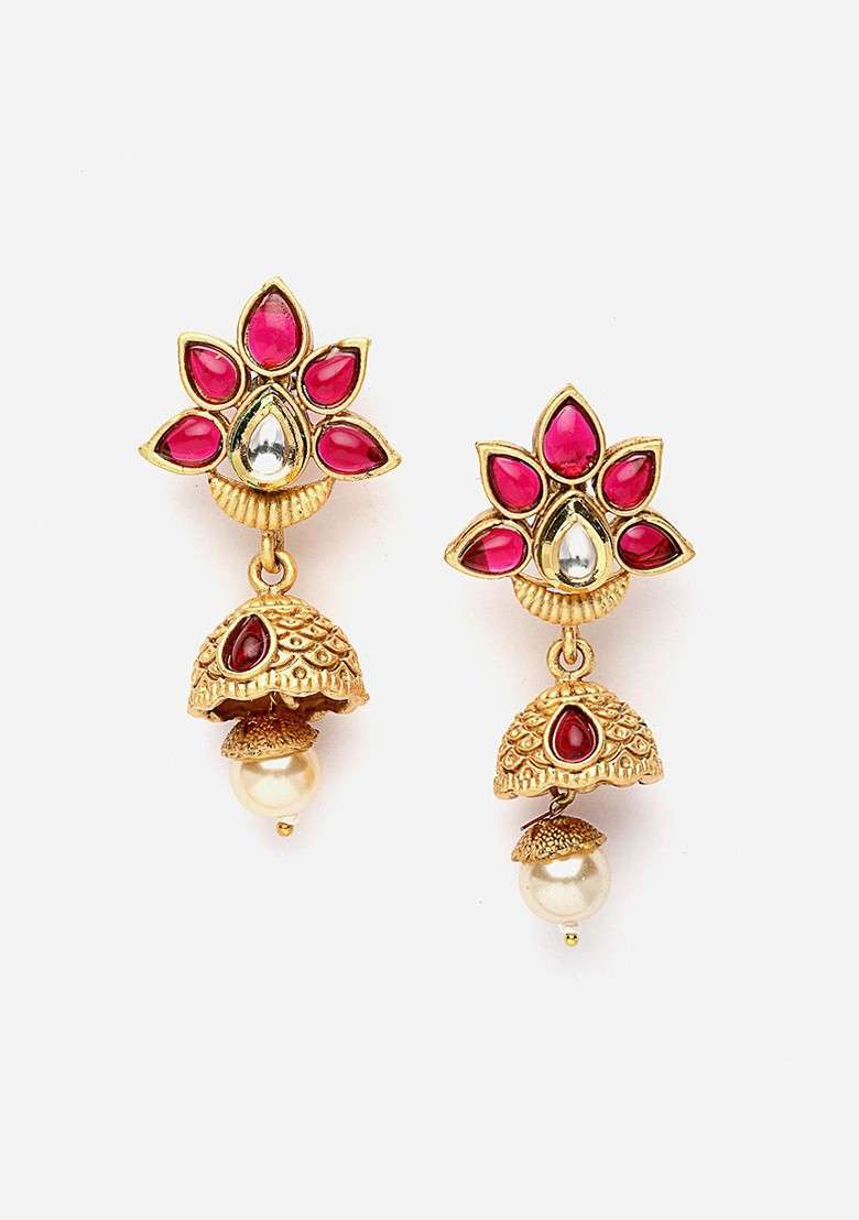 Gold Plated Stone Studded And Beaded Jewellery Set - Indya