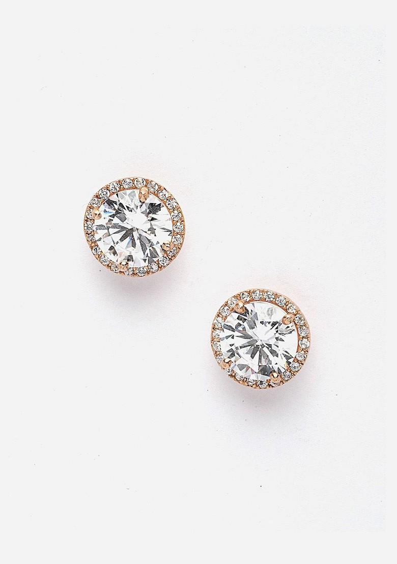 Gold Plated Cubic Zirconia Studded Solitaire Pendant With Earrings And Ring