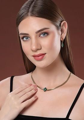 18Kt Gold Plated Stones Studded Tarnish Free Necklace Set