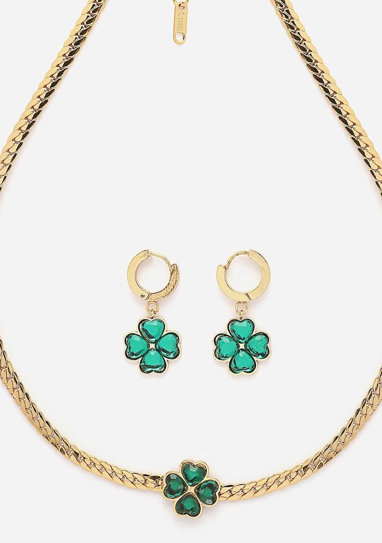 18Kt Gold Plated Stones Studded Tarnish Free Necklace Set