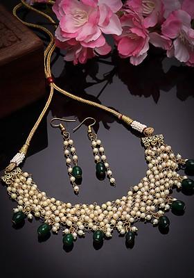 Gold Plated Pearls Beaded Choker Jewellery Set