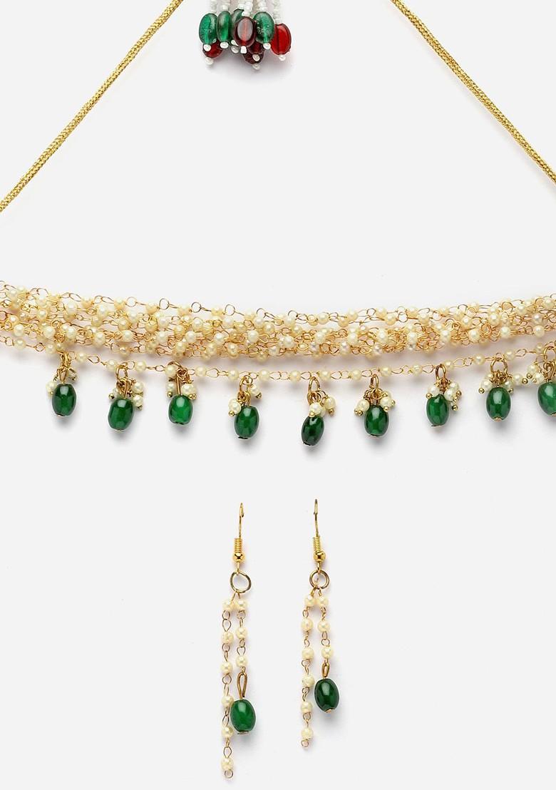 Gold Plated Pearls Beaded Choker Jewellery Set
