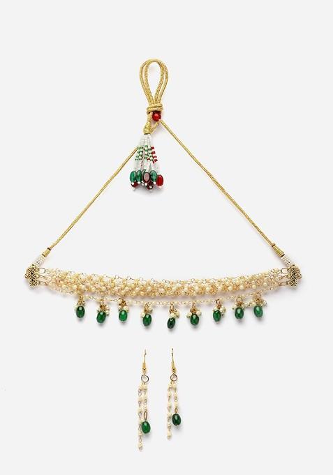 Gold Plated Pearls Beaded Choker Jewellery Set