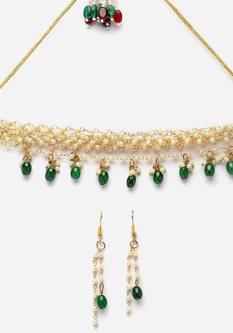 Gold Plated Pearls Beaded Choker Jewellery Set