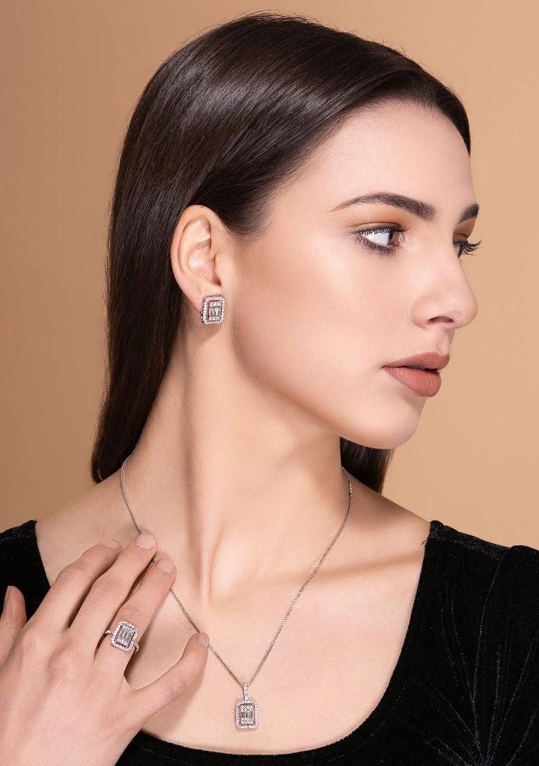 Silver Silver Plated Cubic Zirconia Studded Jewellery Set