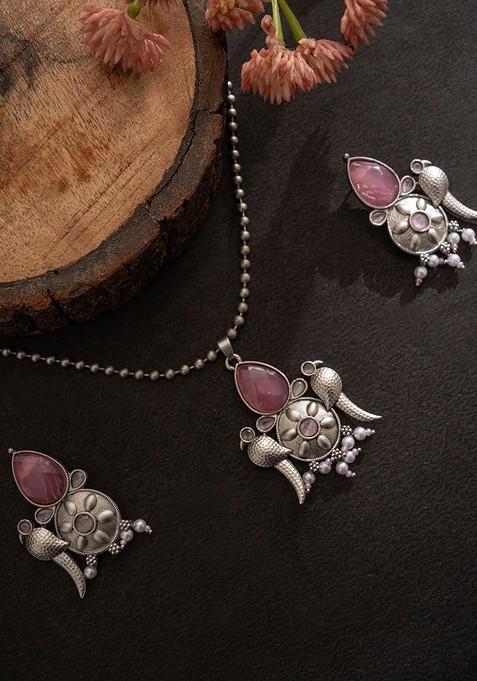 Silver Silver Plated Stones Studded Jewellery Set