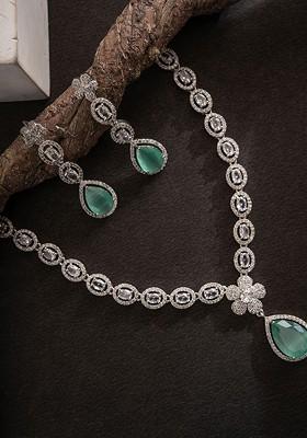 Silver Silver Plated Cubic Zircon Studded Jewellery Set