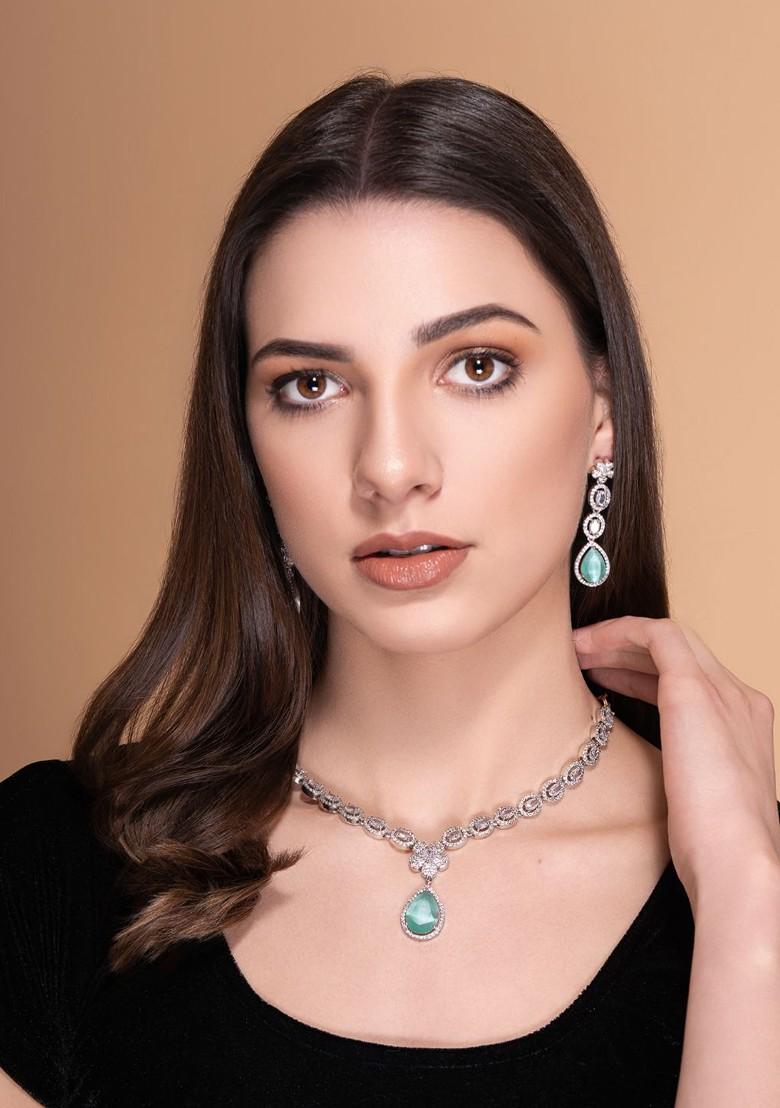 Silver Silver Plated Cubic Zircon Studded Jewellery Set