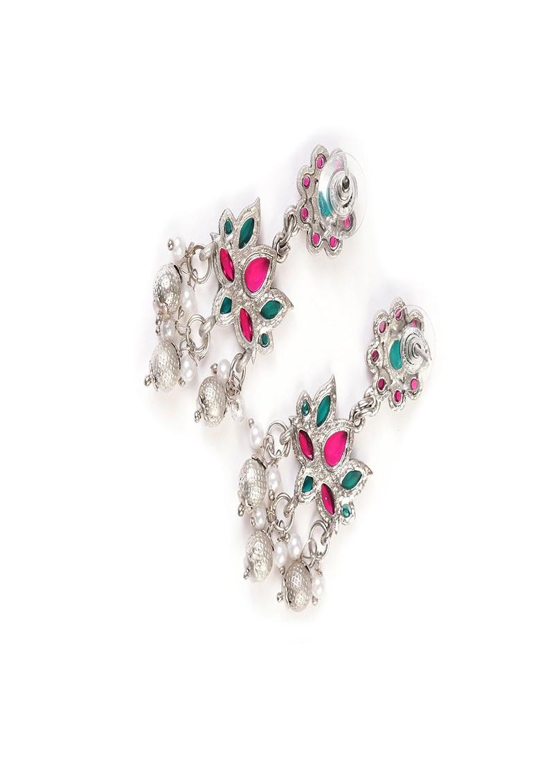 Silver Silver Plated Stones Studded Jewellery Set