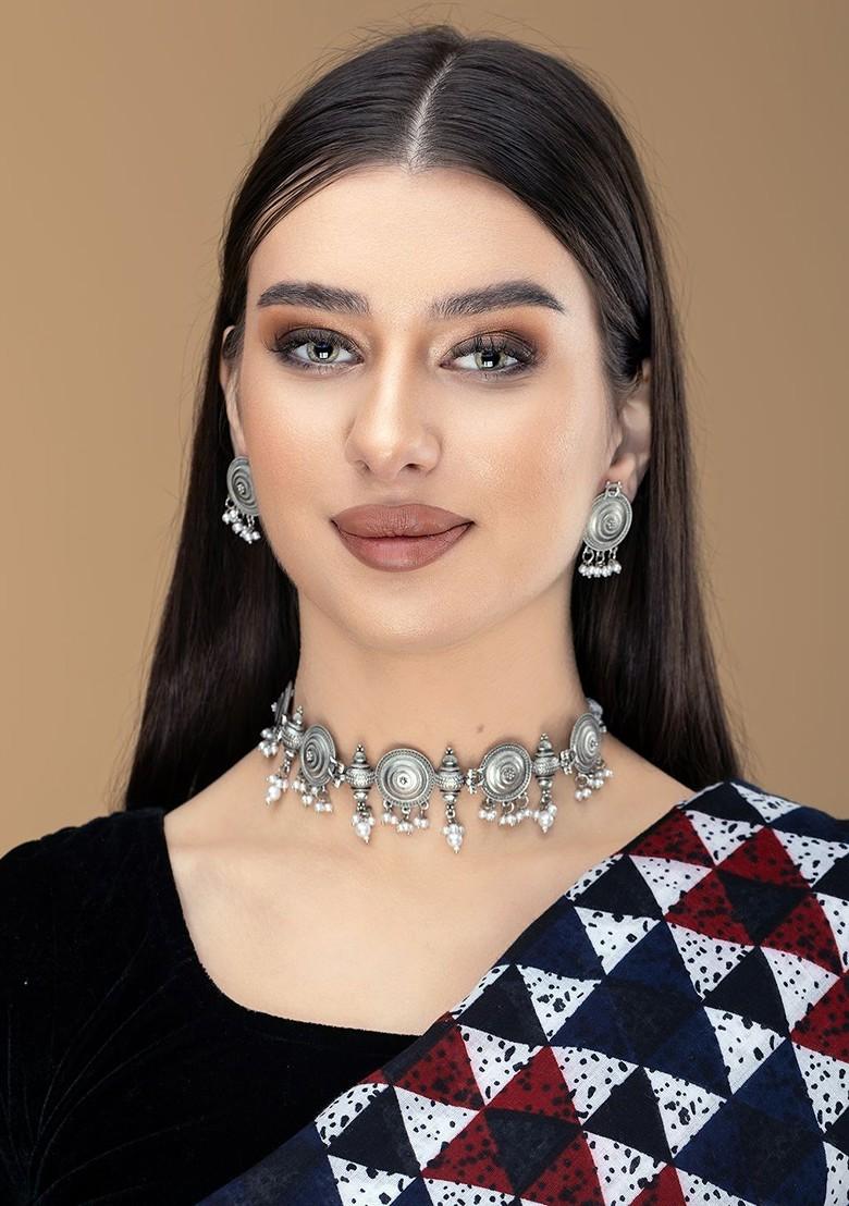 Silver Silver Plated Beaded Jewellery Set