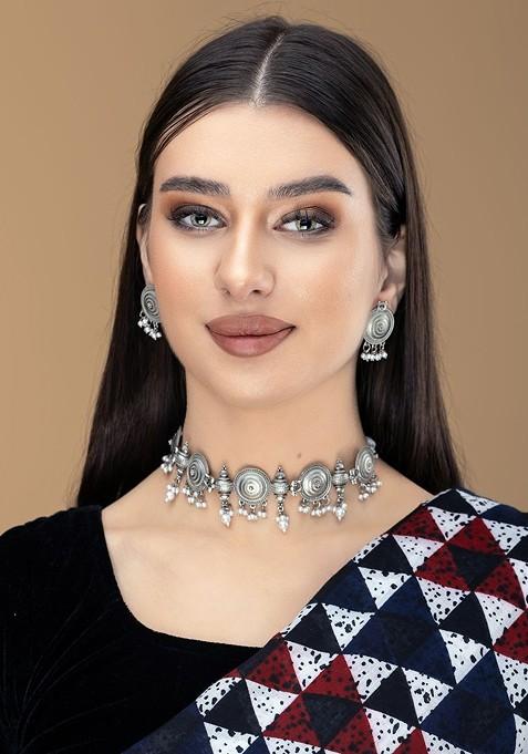 Silver Silver Plated Beaded Jewellery Set