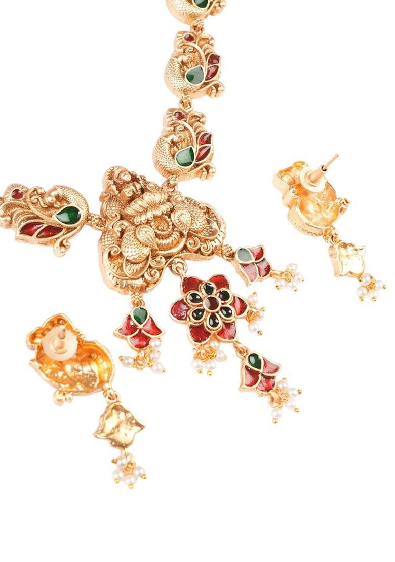 Gold Plated Artificial Stones Studded And Beaded Jewellery Set