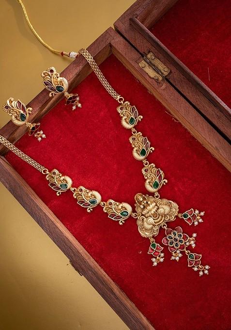 Gold Plated Artificial Stones Studded And Beaded Jewellery Set